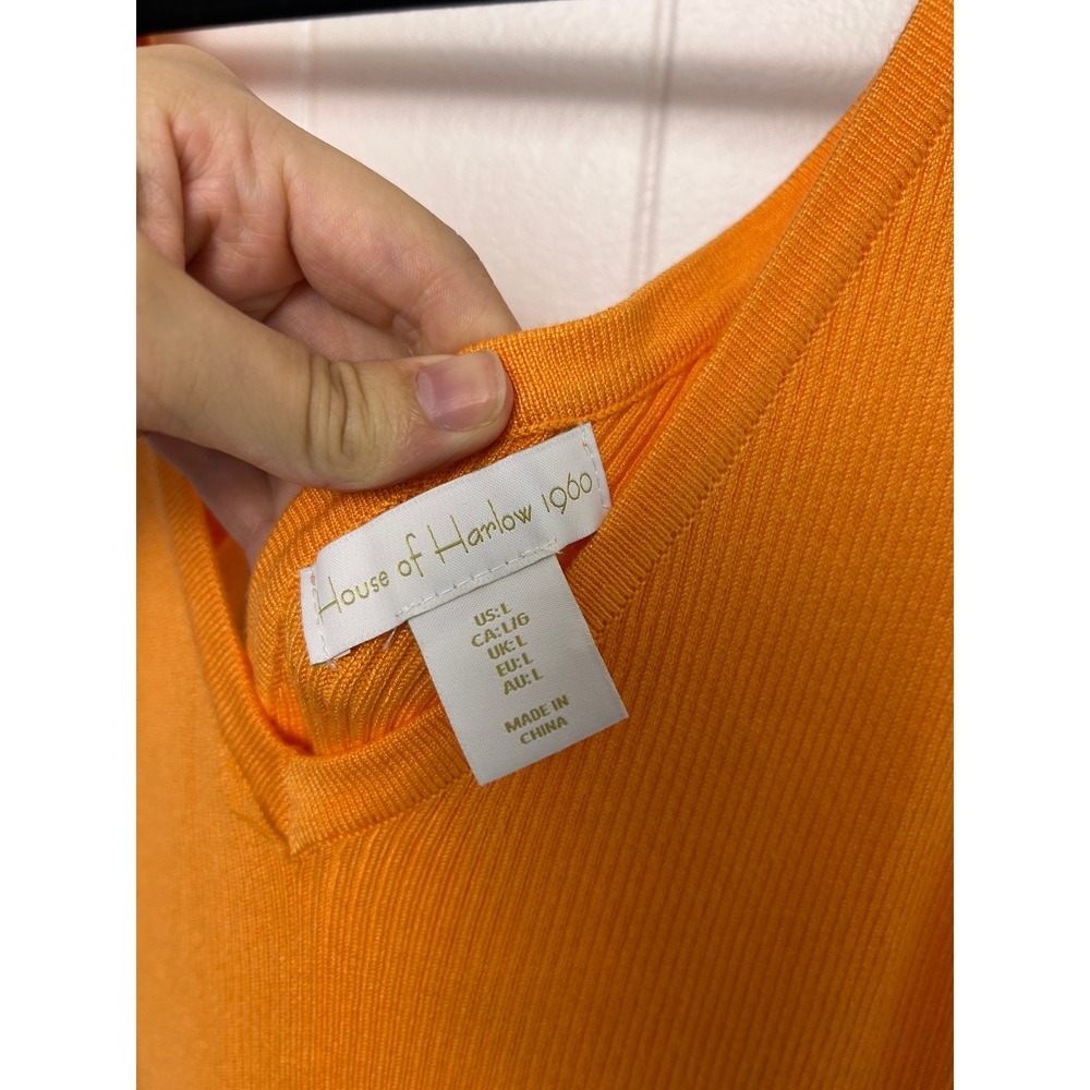 House of Harlow 1960 Women's Orange Ribbed V Neck Sleeveless Midi‎ Dress L TS12 - Picture 4 of 7